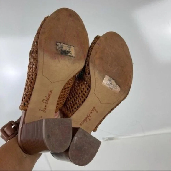 Sam Edelman Brown Woven Evie Block Heel Peep Toe Bootie Sandals Size 10 - Picture 6 of 10